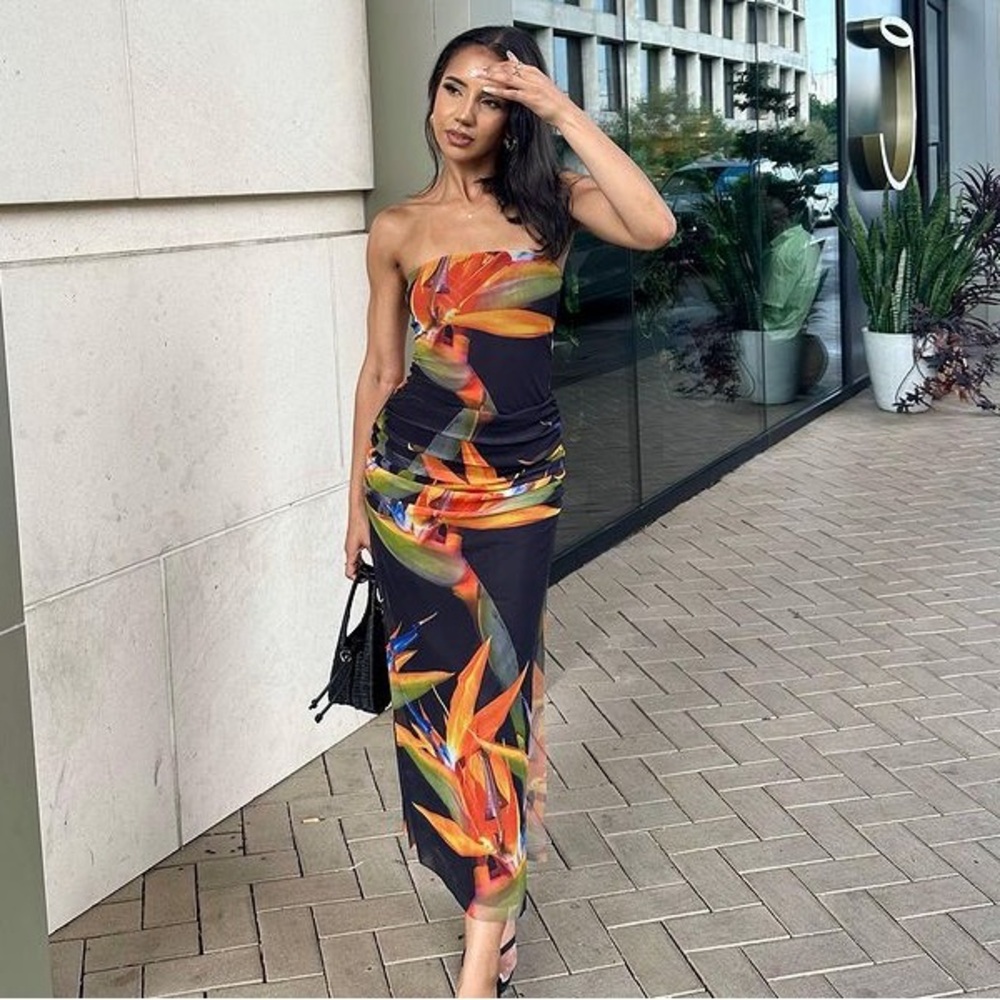 Zara Printed Tulle Mesh Bird of Paradise Skirt Set